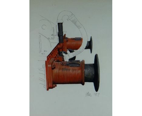 IVOR PRITCHARD watercolour & pencil - study of a pair of locomotive engine buffers, signed & dated 1987, with Oriel Eryri, Ll