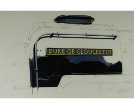 IVOR PRITCHARD watercolour & pencil - part study of the Duke of Gloucester locomotive engine with name plate, signed & dated 