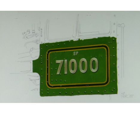 IVOR PRITCHARD watercolour & pencil - study of the side of a locomotive engine with engine number 71000, 21 x 31cms
