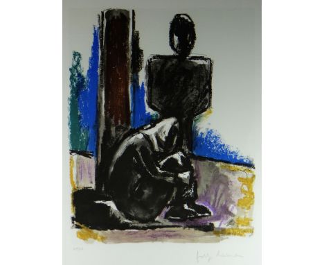 JOSEF HERMAN limited edition (69/150) coloured lithograph by Curwen Chilford Press - entitled 'Two Grey Figures', signed, 44 