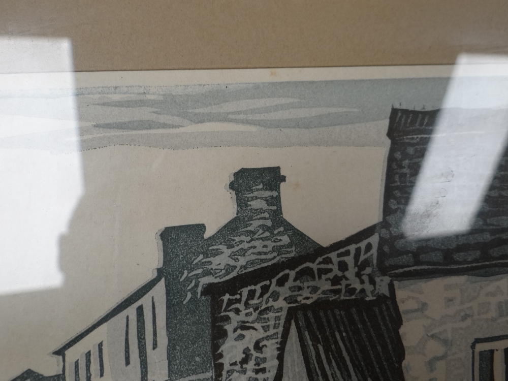 OGWYN DAVIES linocut entitled 'Cardiganshire Village', signed fully & bearing Howard Roberts Ga