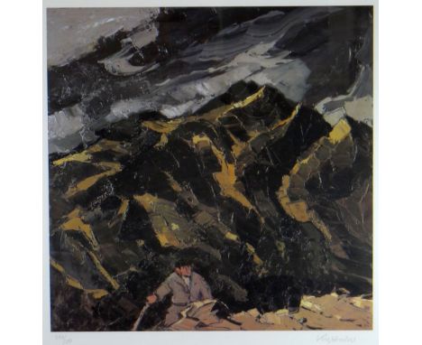 SIR KYFFIN WILLIAMS RA Curwen archive limited edition (243/250) colour print - farmer appearing over Snowdonia Ridge, signed 
