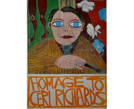 PAUL PETER PIECH limited edition (18/25) colour linocut - entitled 'Homage to Ceri Richards' with a portrait of the artist wi