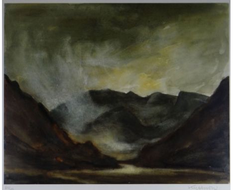 SIR KYFFIN WILLIAMS RA limited edition (60/150) coloured print - stormy Snowdonia, entitled verso on Albany Gallery label 'Na