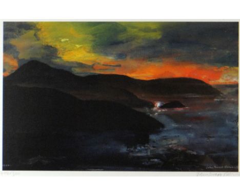 JOHN KNAPP FISHER limited edition (404/500) coloured print - entitled verso 'Sunset, North Pembrokshire by Coast', signed ful