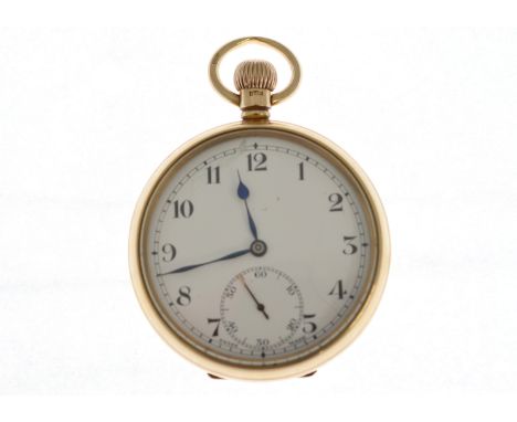 A 9ct top-wind open face pocket watch H/M Birmingham 1928, the white enamel dial has damage at 12 &amp; a fine hairline fract