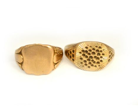 Two 9ct H/M gents signet rings, one Birmingham 1915, sizes R &amp; T, approx gross weight 9.8gms