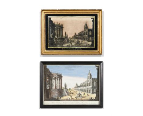 A SILK AND HAIR WORK PICTURE OF 'ROME IN ITS ORIGINAL SPLENDOUR'   LATE 18TH CENTURY   In an eglomise surround, titled in Eng
