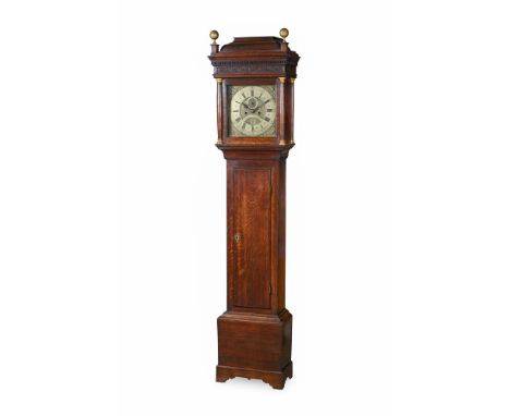 AN OAK LONGCASE CLOCK  18TH CENTURY AND LATER ELEMENTS  With eight-day bell striking movement, the 12inch brass Roman numeral