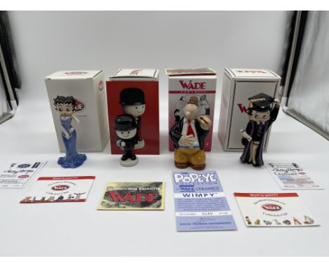 Four Boxed Wade Figurines to include Betty Boop Material Girl, Fred At Your Service, Popeye Wimpy, and Betty Boop Graduate. 
