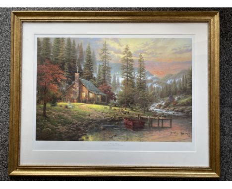 Gilt Framed, Signed - Thomas Kinkade - A Peaceful Retreat, Limited Edition Print no 51/345. 