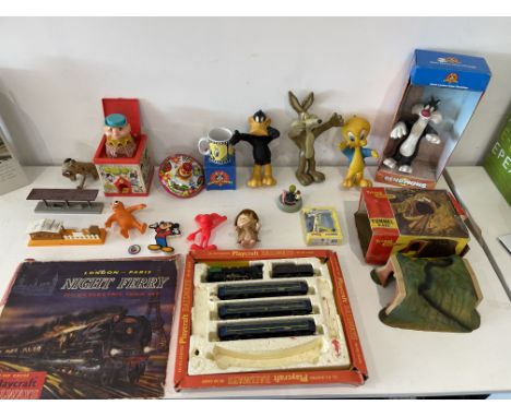Large Collection of Vintage Toys to include Looney Tunes Toys, Spinning Top, Jack in the Box, You've Been Tangoed Man, Railwa