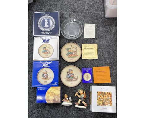 Assortment of Goebel Hummel items to include collectable plates, crystal plate and boxed figurines. 
Good condition, no damag
