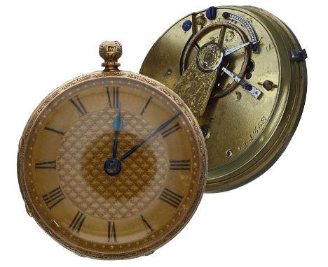 Small Victorian 18ct fusee lever pocket watch, London 1868, unsigned movement, no. 44358, gilt dial with Roman numeral chapte