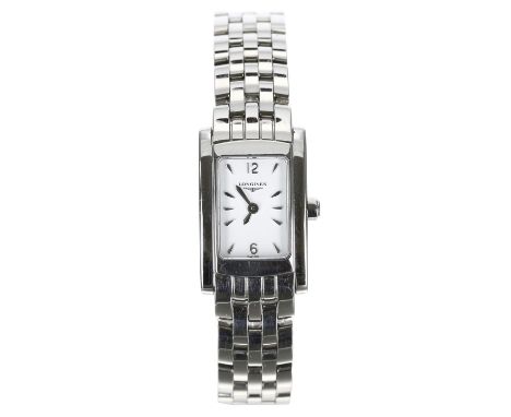 Longines DolceVita stainless steel lady's wristwatch, reference no. L5.158.4, serial no. 3265xxxx, rectangular white dial, Lo