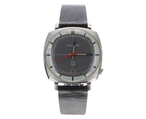 Bulova Accutron cushion cased stainless steel gentleman's wristwatch, case reference no. H316746, circa 1970, two-tone silver