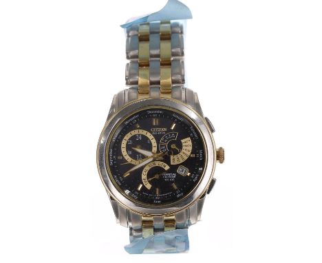 Citizen Eco-Drive Perpetual Calendar WR 100 Calibre 8700 bicolour gentleman's wristwatch, reference no. E870-S015294, black d