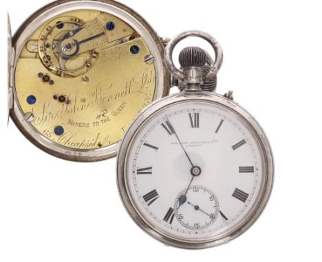 Sir John Bennett Ltd silver lever engine turned pocket watch, London 1901, signed movement and dial, 51mm-Movement - currentl