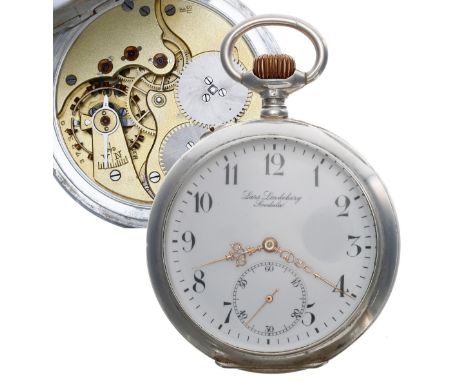 IWC (International Watch Company) silver (.800) lever pocket watch, gilt frosted movement with compensated balance and micro-