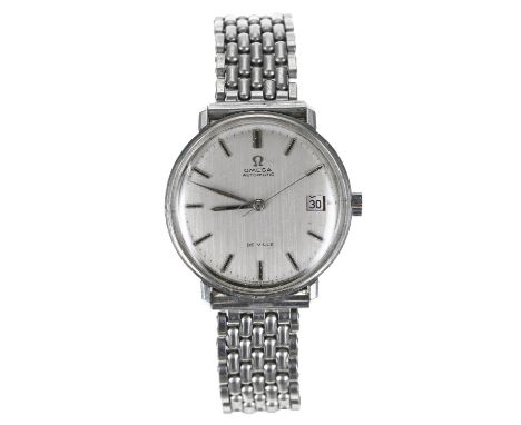Omega De Ville automatic stainless steel gentleman's wristwatch, grey dial with applied baton markers, sweep centre seconds a