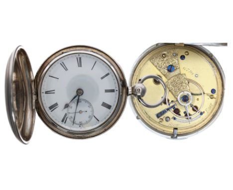 Victorian silver fusee lever hunter pocket watch, London 1871, unsigned movement, no. 6710, dust cover, Roman numeral dial, w