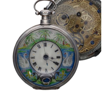 Juvet 19th century white metal pocket watch made for the Chinese Market, signed engraved gilt movement with steel three arm '