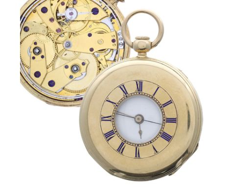 LeCoultre & Francois 18ct centre seconds quarter repeating half hunter pocket watch, the gilt cylinder movement with flat gil