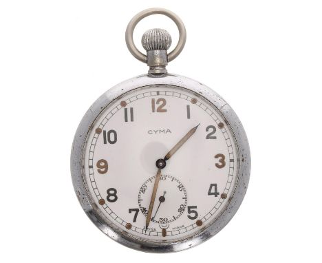 Cyma WWII British Military Army issue nickel cased lever pocket watch, signed REF. 775 15 jewel patented movement, no. 352593