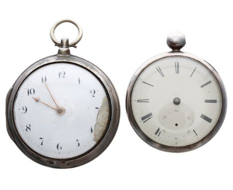 George III silver verge pair cased pocket watch in need of attention, London 1802, the movement signed Bery'n Linsey, London,