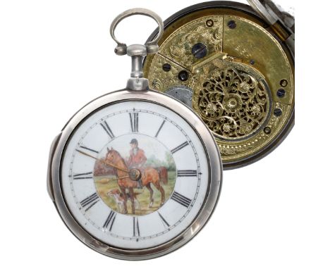 Early 19th century silver pair cased verge pocket watch, London 1808, unsigned fusee movement, no. 27335, with pierced engrav