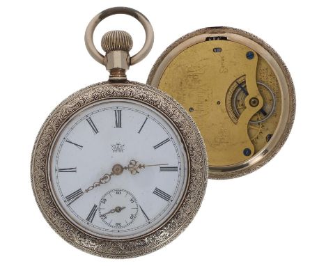 Waterbury Watch Company 'Series J' gold plated duplex pocket watch, signed Patented movement, signed dial with Roman numerals