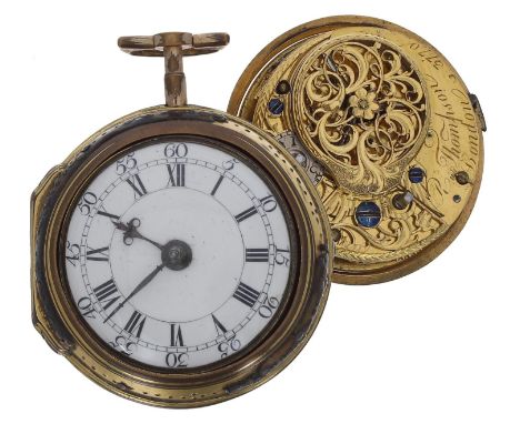 English 18th century gilt metal and tortoiseshell verge pair cased pocket watch, the fusee movement signed R. Thompson, Londo