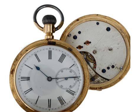 Continental 18ct half hunter lever set pocket watch for repair, unsigned movement, 18ct hinged cuvette, Roman numeral dial, 9