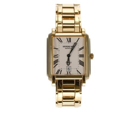 Raymond Weil Saxo rectangular gold plated and stainless steel gentleman's wristwatch, reference no. 9110, rectangular silvere
