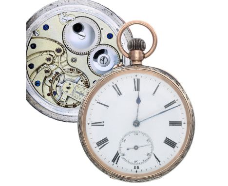 Silver (0.935) and gold lever pocket watch, unsigned frosted movement with compensated balance and regulator, hinged cuvette,