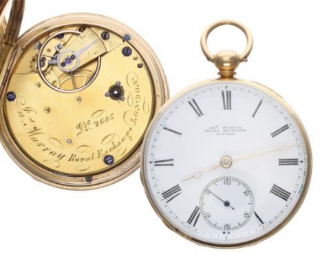 James Murray Savage two-pin lever 18ct pocket watch, London 1839, the gilt frosted fusee movement signed Jas Murray, Royal Ex