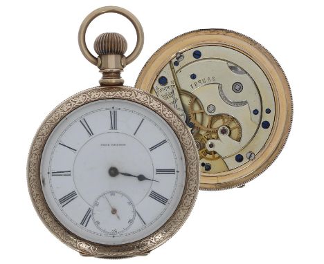 Paul Breton Swiss gold plated lever set pocket watch, gilt frosted movement with compensated balance and regulator, no. 29258