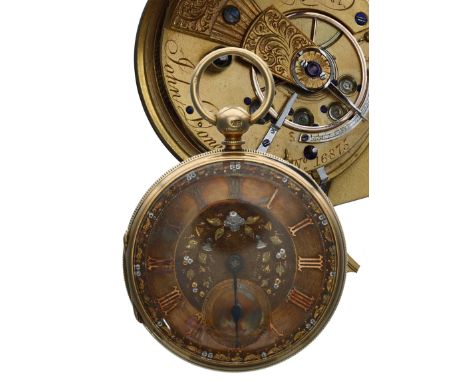 19th century Irish 18ct fusee lever pocket watch, Dublin 1875, the movement signed John Donegan, Dublin, no. 16875, with engr