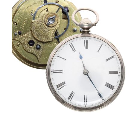 Victorian silver fusee rack lever pocket watch, London 1854, the movement signed Jas Bennett, Norwich, no. 2163, with engrave