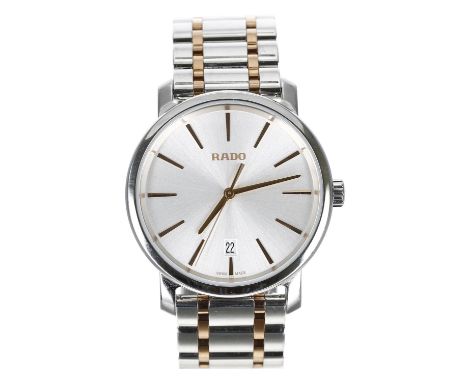 Rado Diamaster stainless steel and rose  PVD gentleman's wristwatch, 219.0078.3, silvered dial, Rado bicolour bracelet with s
