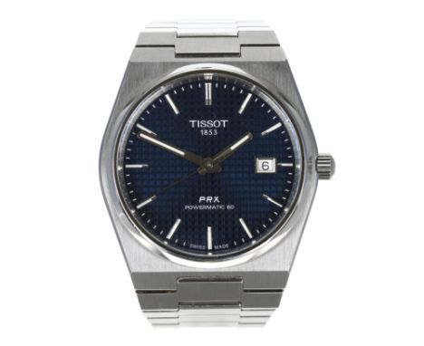 Tissot PRX Powermatic 80 automatic stainless steel gentleman's wristwatch, reference no. T137.407A. serial no. U4MVKxxxx, blu