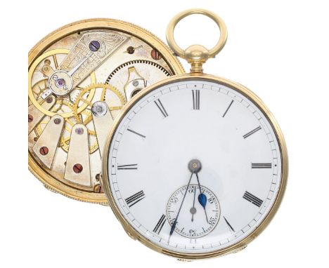 Swiss 18ct duplex pocket watch, the movement signed Mottu, Geneve, with gilt flat three arm balance and regulator, hinged cuv