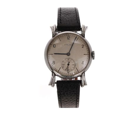 Longines stainless steel gentleman's wristwatch, case no. 23676 40, serial no. 7512xxx, circa 1948, silvered dial with Arabic