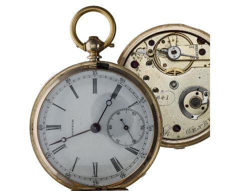 Pateck, Genéve 14ct lever hunter pocket watch, signed three-quarter plate movement, no. 5641, signed Roman numeral dial, with