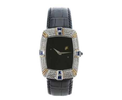 DeLaneau 18ct bicolour sapphire and diamond set unisex wristwatch, reference no. 1631, circa 1973, black mystery dial with da