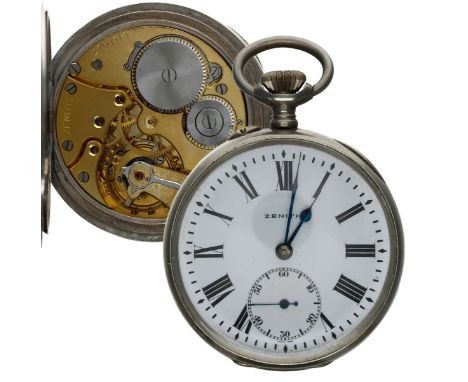 FS Italian Railway - Zenith nickel cased lever pocket watch, circa 1926, serial no. 2708513, signed gilt frosted movement, , 