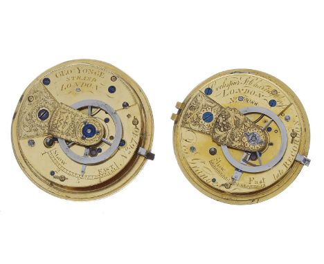 Fusee duplex pocket watch movement, signed Les Granges, late Recordon, Cockspur St, Charing Cross, London, signed dust cover,