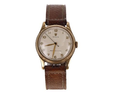 Rolex Shock-Resisting 9ct mid-size gentleman's wristwatch, Birmingham 1951, case no. 12325 403287, circular silvered dial wit