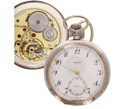Zenith 'Grand Prix' white metal (0.800) lever pocket watch, signed gilt frosted movement, no. 2896506, with compensated balan