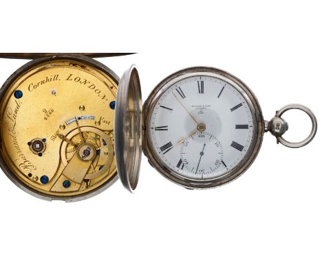 Barraud & Lund Savage two-pin lever silver hunter pocket watch, London 1880, the gilt frosted fusee movement signed Barraud &